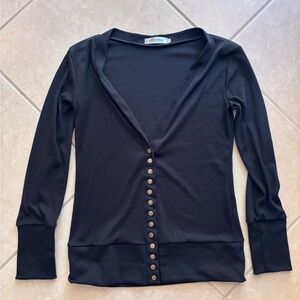 Nenona Black Long-Sleeve Bronze Snap-Front V Neck Cardigan Soft Top Size S